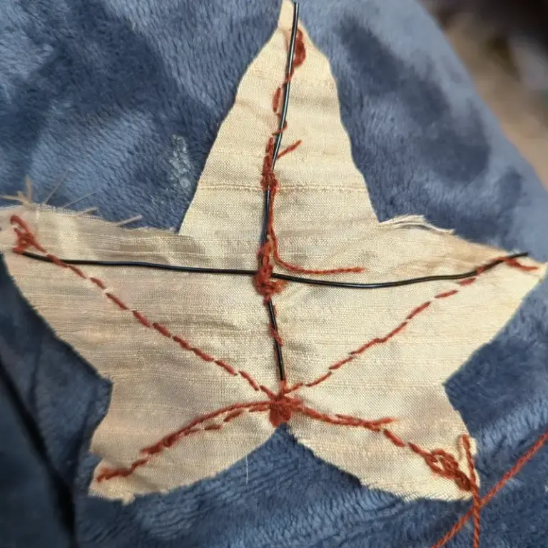 Embroidered leaf by JenP Hand Embroidery Student skill stage 2