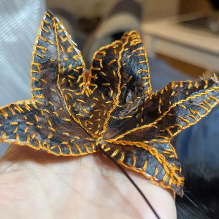 Embroidered leaf by JenP Hand Embroidery Student skill stage 2