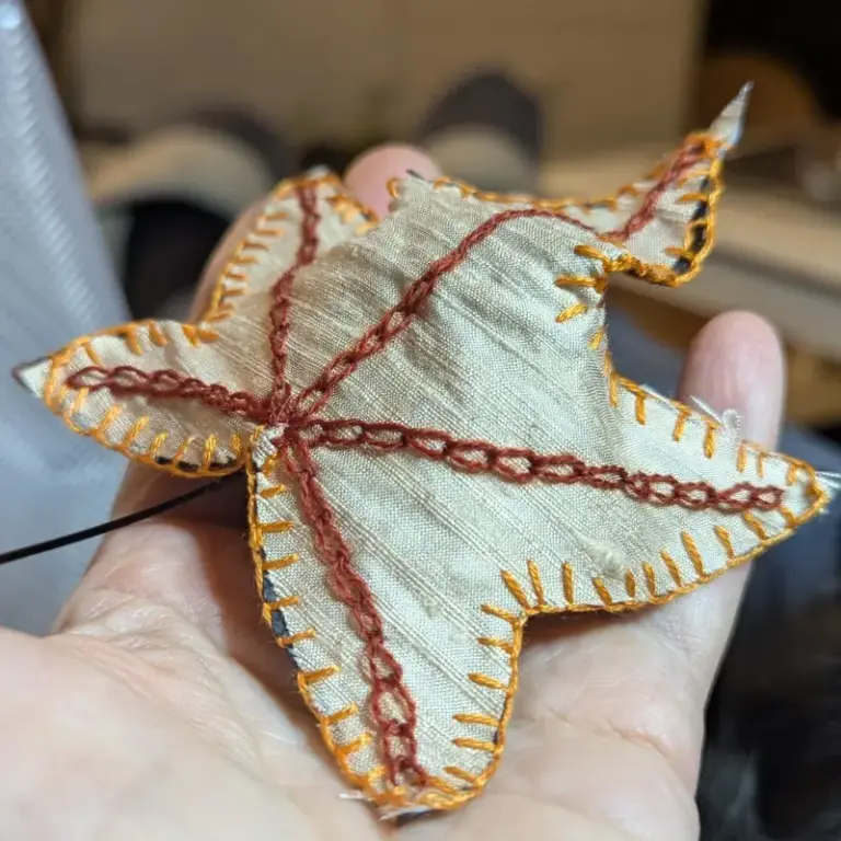 Embroidered leaf by JenP Hand Embroidery Student skill stage 2