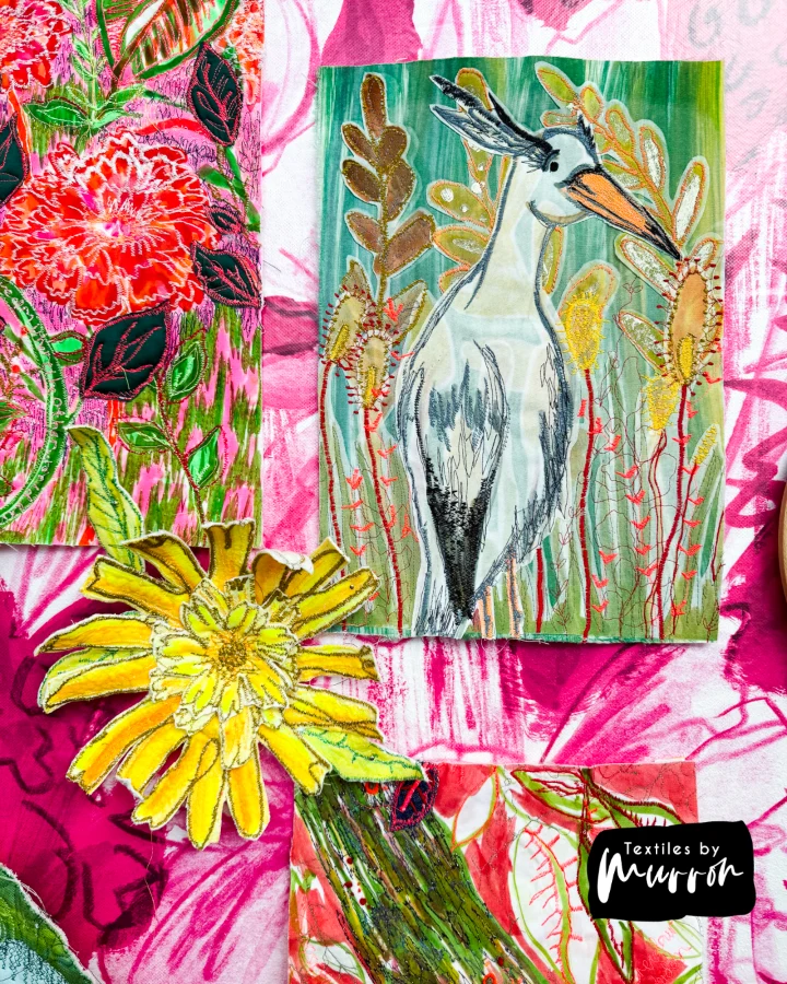 Inspired by nature beautiful mixed media textile art by Murron Fraser.