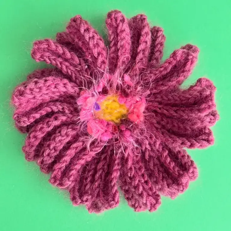 Knitted flower course work by Cilla, advanced knitting student