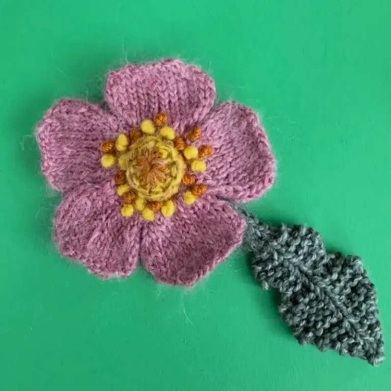 Knitted flower course work by Cilla, advanced knitting student
