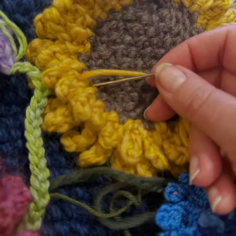 Knitted flower course work by Cilla, advanced knitting student