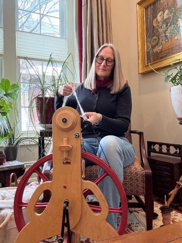 Mary Ann Gebhardt with a hand knitting project in progress.