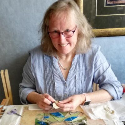 HAzel Francis working on her courses at the School of Stitched Textiles